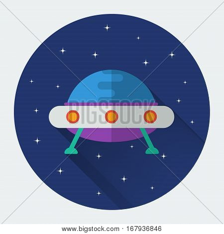 Flying saucer UFO flat icon with long shadow.