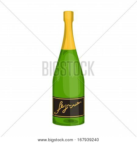 Bottle of champagne icon in cartoon design isolated on white background. Wine production symbol stock vector illustration.