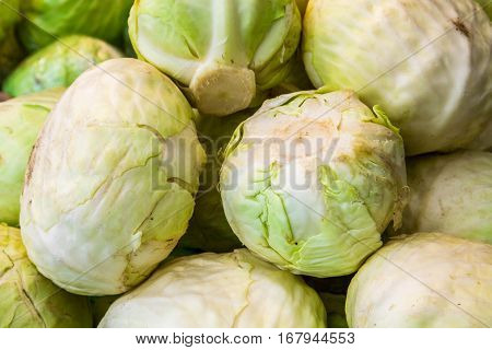 Fresh сabbage on the counter market .