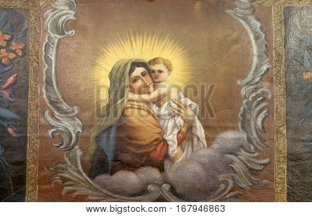 KRAPINA, CROATIA - APRIL 21: Virgin Mary with baby Jesus, altarpiece in the church of Saint Catherine of Alexandria in Krapina, Croatia on April 21, 2016.