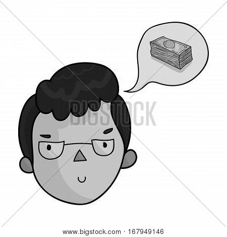 Businessman dreaming about money icon in monochrome design isolated on white background. Conference and negetiations symbol stock vector illustration.
