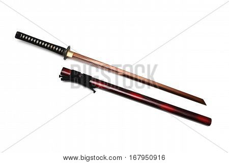 Japanese sword and scabbard with white background