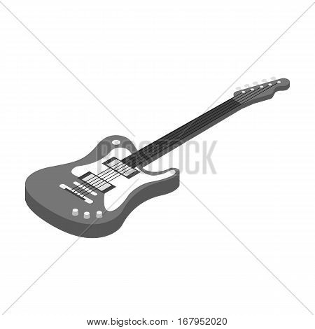Electric guitar icon in monochrome design isolated on white background. Musical instruments symbol stock vector illustration.