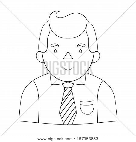 Businessman icon in outline design isolated on white background. Conference and negetiations symbol stock vector illustration.