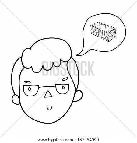 Businessman dreaming about money icon in outline design isolated on white background. Conference and negetiations symbol stock vector illustration.