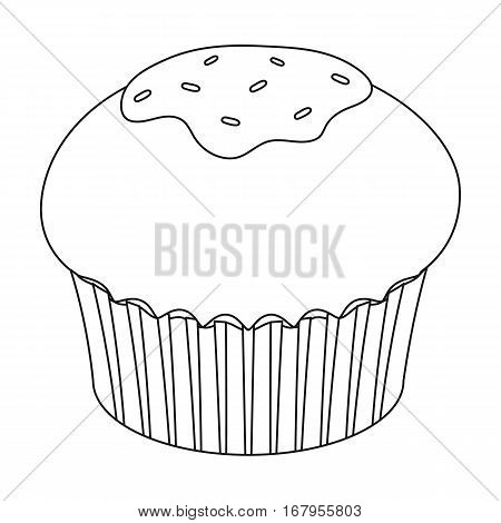 Chocolate cupcake icon in outline design isolated on white background. Chocolate desserts symbol stock vector illustration.