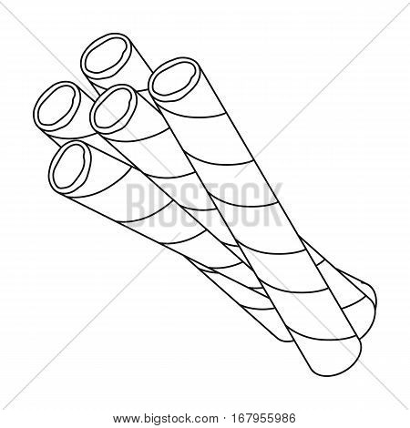 Chocolate wafer straws icon in outline design isolated on white background. Chocolate desserts symbol stock vector illustration.