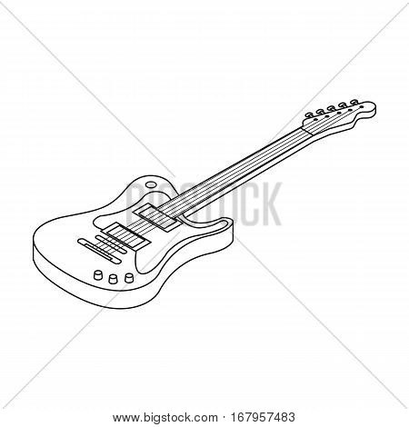 Electric guitar icon in outline design isolated on white background. Musical instruments symbol stock vector illustration.