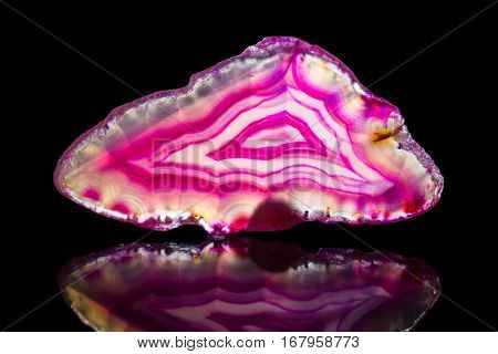 Pink Agate Slice, Black Background, Healing Stone And Mineral