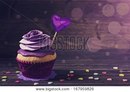 Cupcake with rose for valentine's day