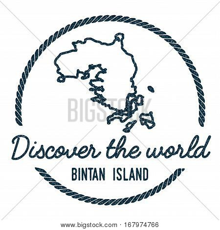 Bintan Island Map Outline. Vintage Discover The World Rubber Stamp With Island Map. Hipster Style Na