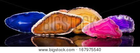 Lots Of Colorful Agate Slice, Healing Stone And Mineral, Panorama