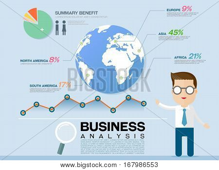 Business man cartoon character for background chart and presentation