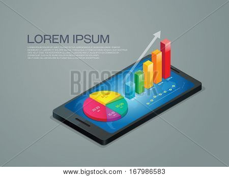 business graph mobile phone presentation background vector