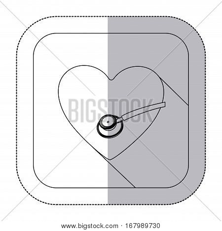 middle shadow monochrome sticker with heart and sthetoscope in frame vector illustration