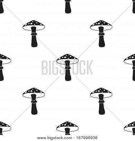 Green amanita icon in black style isolated on white background. Mushroom pattern vector illustration.