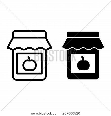 Apple Jam Line And Glyph Icon. Conserve Vector Illustration Isolated On White. Jam Jar Outline Style