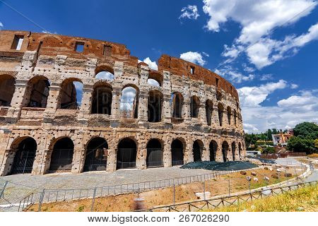 Rome Colloseum Architecture In Rome Italy City Center. Rome Ethernal City Architectural Details.