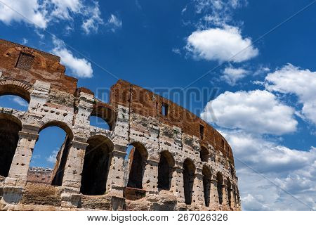 Rome Colloseum Detail Architecture In Rome Italy City Center. Rome Ethernal City Architectural Detai
