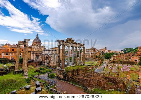 Roman Forum Architecture In Rome Italy City Center. Rome Ethernal City Architectural Details.