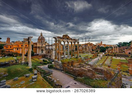 Roman Forum Architecture In Rome Italy City Center. Rome Ethernal City Architectural Details.