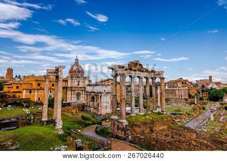 Roman Forum Architecture In Rome Italy City Center. Rome Ethernal City Architectural Details.