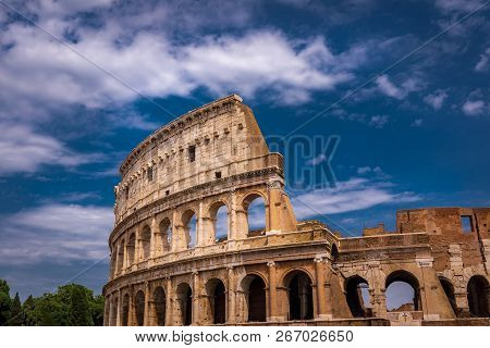 Rome Colloseum Architecture In Rome Italy City Center. Rome Ethernal City Architectural Details.