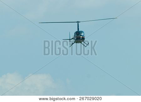 Nizhniy Tagil, Russia - July 12. 2008: Rae Exhibition. Robinson R44 Raven Shows Flying Opportunities