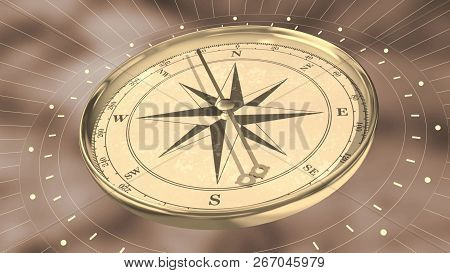 Vintage Gold Compass On Blurred Motion Background