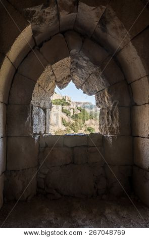 View from the outer window of the tower in Nimrod Fortress located in Upper Galilee in northern Isra
