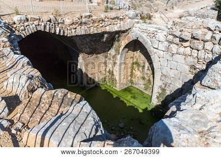 One of the underground halls flooded with water in Nimrod Fortress located in Upper Galilee in north