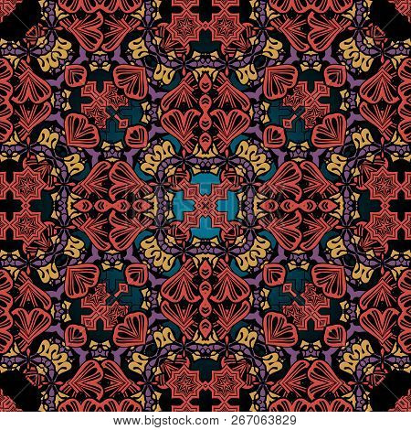 Red Seamless Background Pattern. Vintage Asian Design