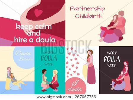 World Doula Week Banners Set In A Modern Cartoon Style.