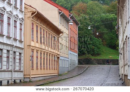 Gothenburg City In Sweden. Haga District Old Town Street View.