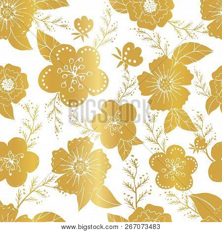 Seamless golden pattern with flowers. Endless floral texture for design
