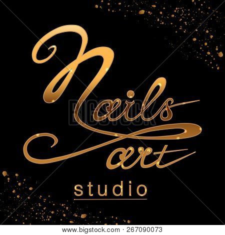 Nail Studio Logo With Sparkling Gold Effect