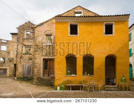 Buildings In The Historic Hill Village Of Oprtalj In Istria, Croatia