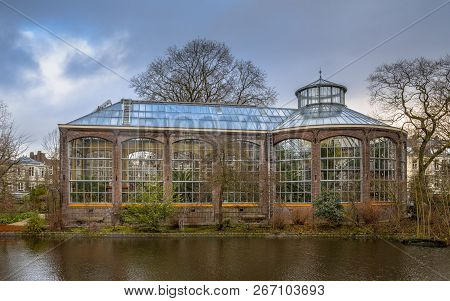 Amsterdam, Netherlands - December 29, 2016: Historic Traditional Greenhouse Of The Hortus Botanicus 