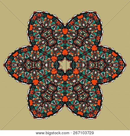 Stylized Mandla Flower. Art Vintage Decorative Elements. Hand Drawn Tribal Style Yantra. Flayer Temp