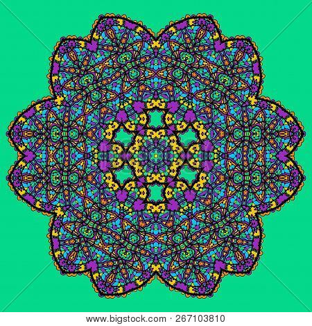 Unusual Mandala Art - Chakra Symbol Ocer Green Background