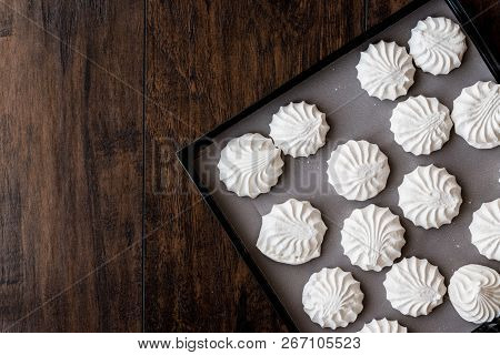 Turkish Beze Or Meringues On Tray. Copy Space.