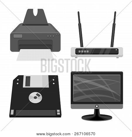 Isolated Object Of Laptop And Device Icon. Set Of Laptop And Server Vector Icon For Stock.