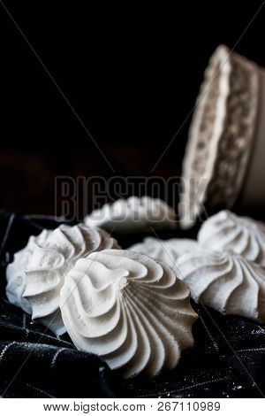 Turkish Beze Or Meringue On Black Handkerchief
