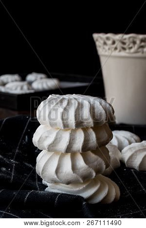 Turkish Beze Or Meringue On Black Handkerchief