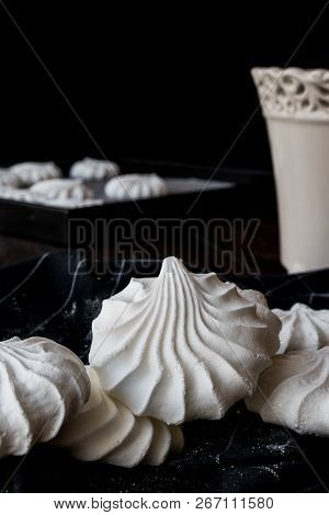 Turkish Beze Or Meringue On Black Handkerchief