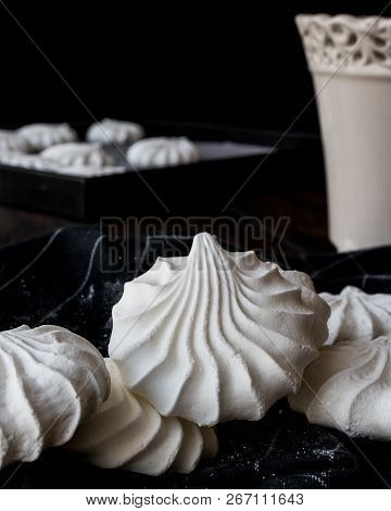 Turkish Beze Or Meringue On Black Handkerchief