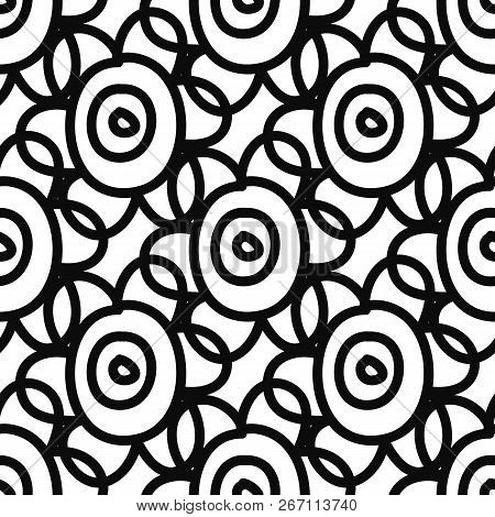 Black Stylized Flowers On White Background. Seamless Design.