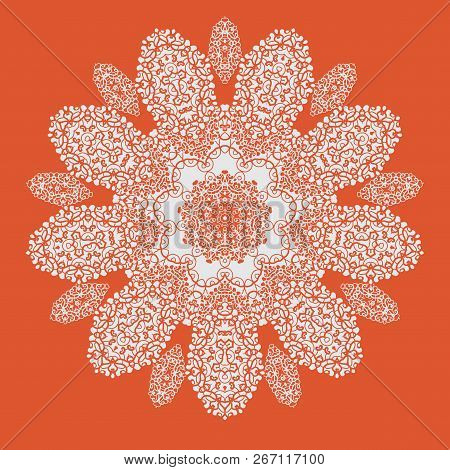 Hand Drawn Mandala On Orange Background. All Objects Are Conveniently Grouped And Easily Editable