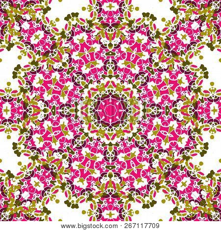 Pink Coloured Mandala Like Design, Seamless Oriental Vintage Element
