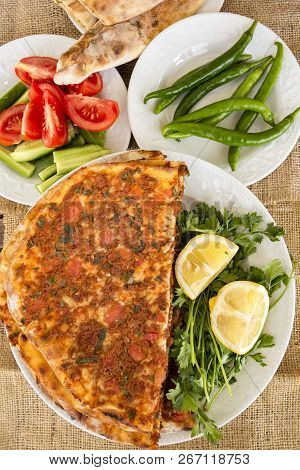 Traditional Delicious Turkish Foods; Turkish Pizza (lahmacun)